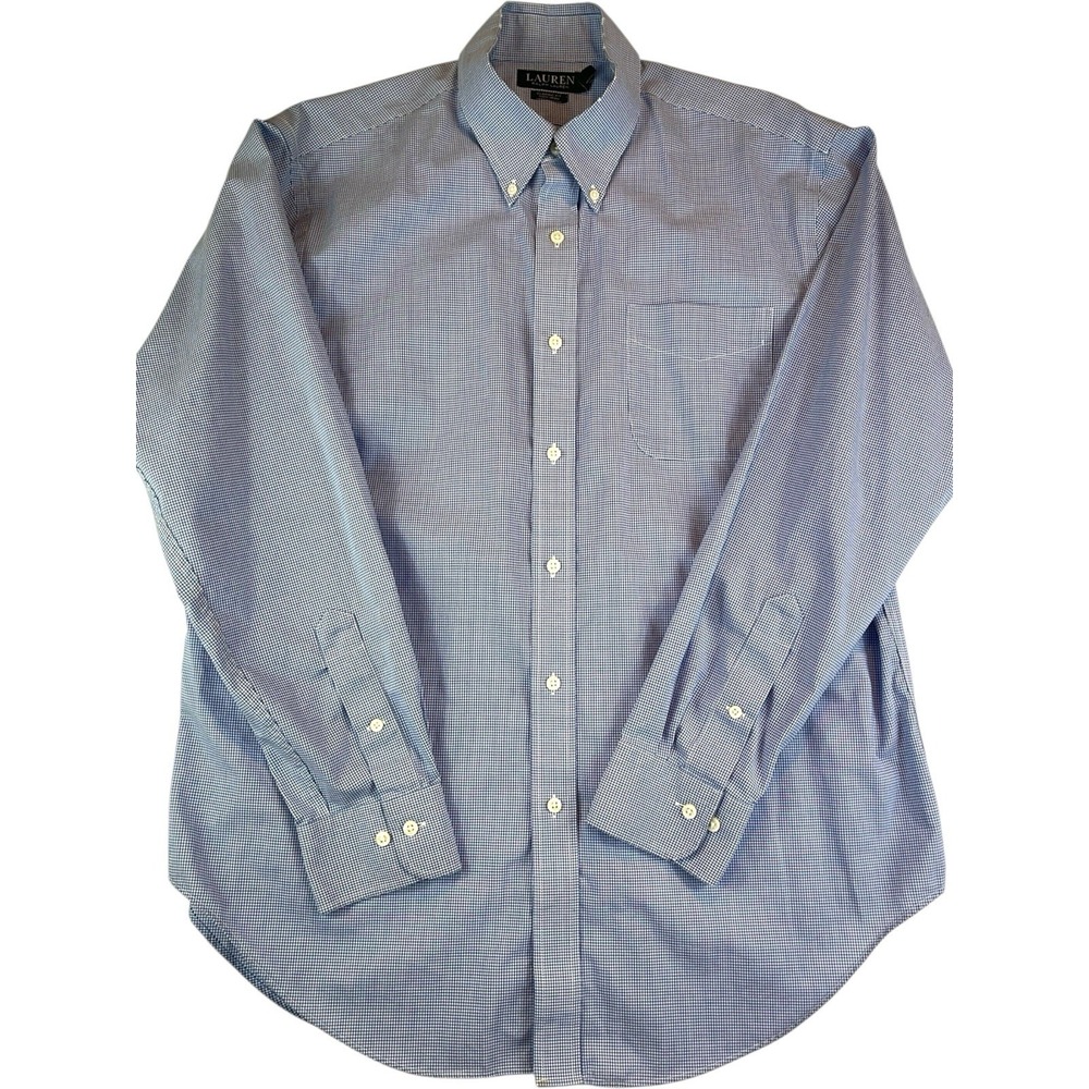 Lauren Ralph Lauren Men's Blue Micro Gingham Check Long Sleeve 16.5 34/35 *Read*